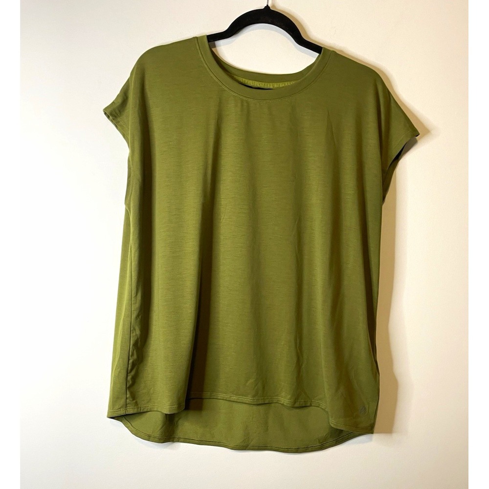 MPG Top Women L Green Crew Neck Short Sleeve High Low Athleisure Casual